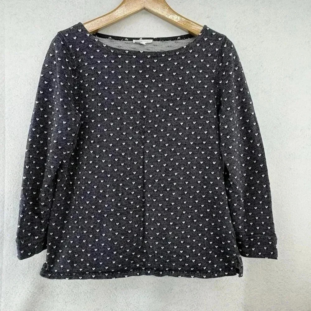 Talbots Hello Saturday Women’s Large Navy Blue White Hearts Long Sleeve Sweater